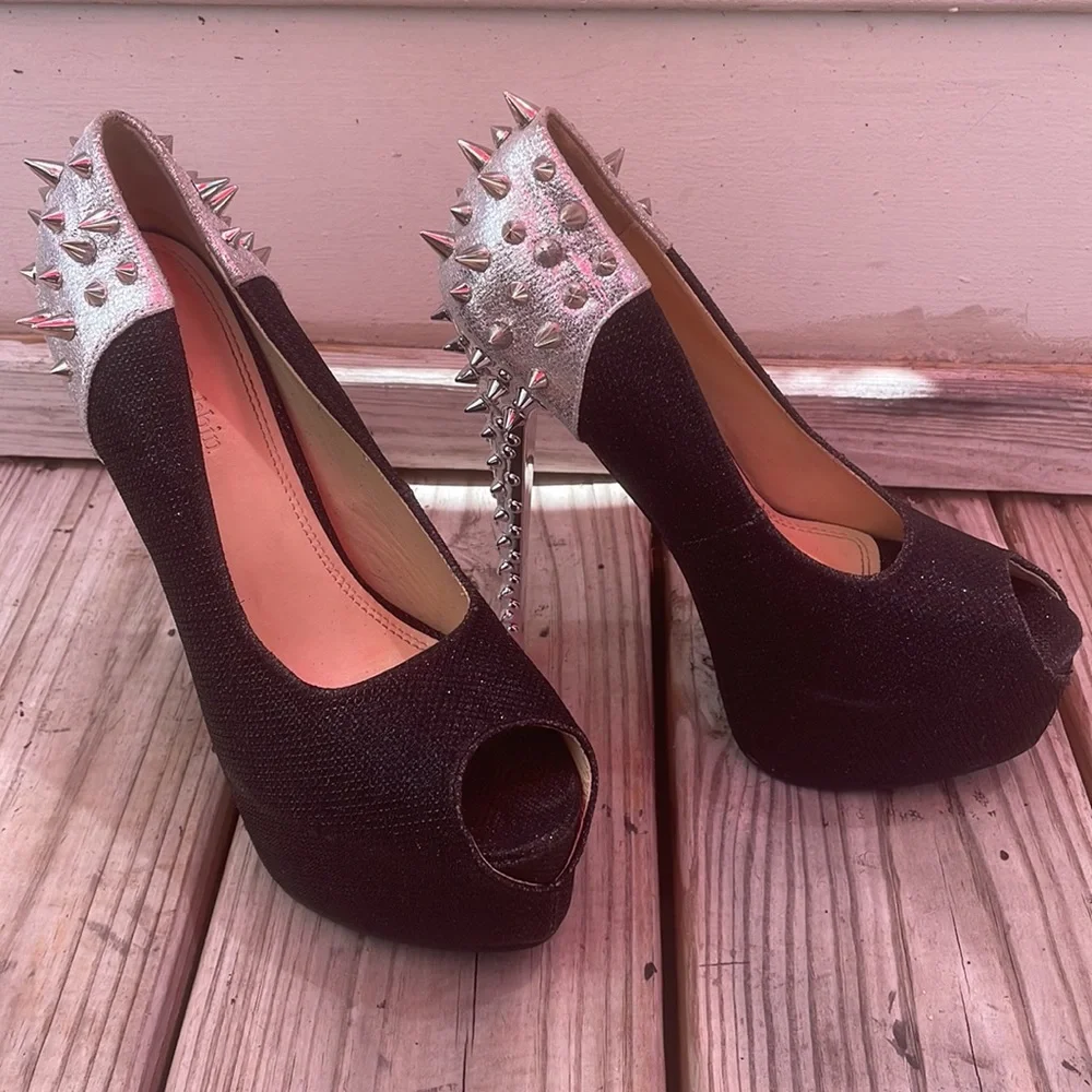 Cape Robbin Tracy Black Crystal Platform Spike Heels Size 8
